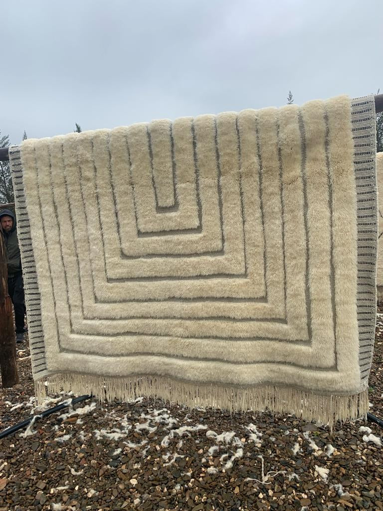Tapis marocain Mrirt crème à carrés concentriques | Safia Rugs